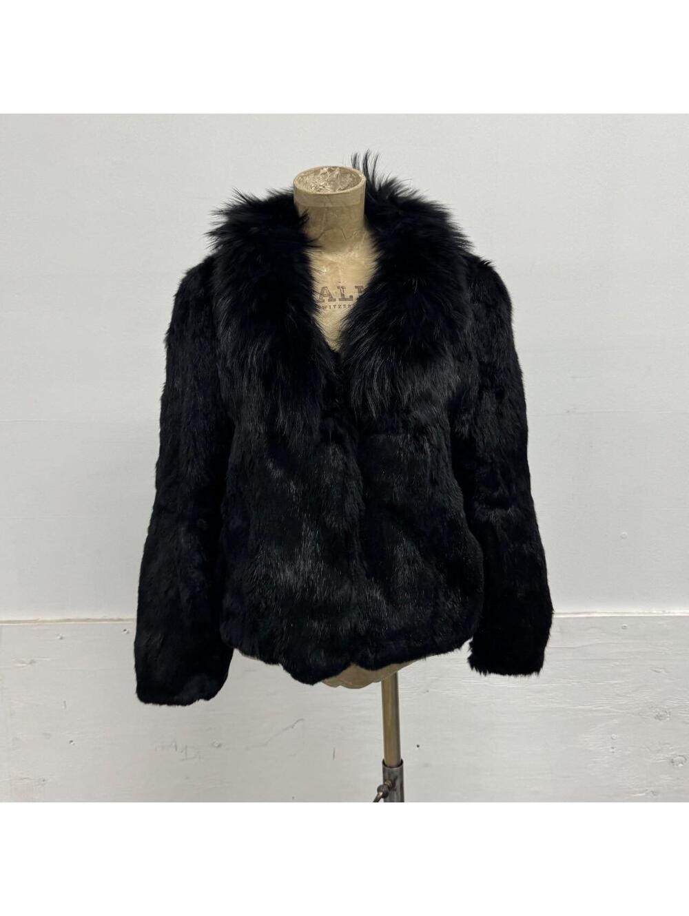 Vintage Y2K Black Rabbit & Fox Fur Jacket Coat
